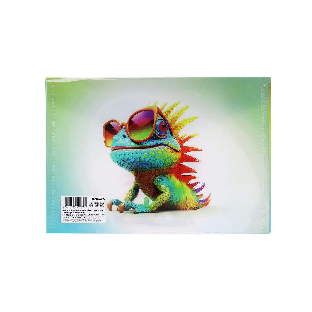 Psaníčko s drukem A5 s tiskem crazy animals chameleon
